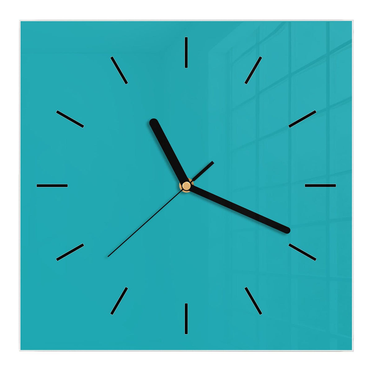 Wanduhr aus Glas, Ziffernblatt Linie mit Motiv Lagunentürkis: Vollfläche in Blaugrün-Türkis