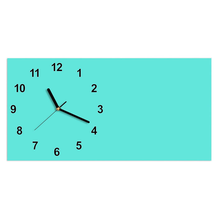Wanduhr Mintblauer Hintergrund aus Glas – Querformat 60 × 30 cm mit Ziffernblatt Modern