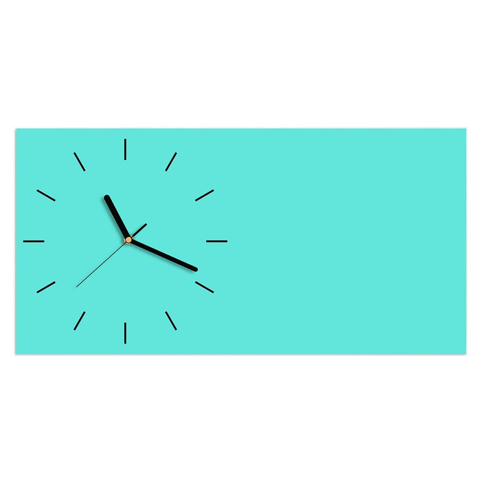 Wanduhr Mintblauer Hintergrund aus Glas – Querformat 60 × 30 cm mit Ziffernblatt Linie