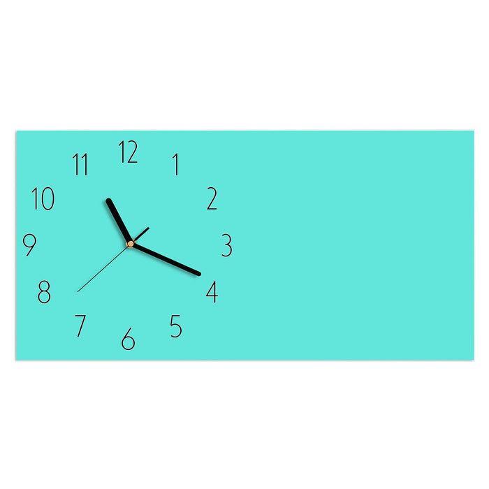 Wanduhr Mintblauer Hintergrund aus Glas – Querformat 60 × 30 cm mit Ziffernblatt Elegant