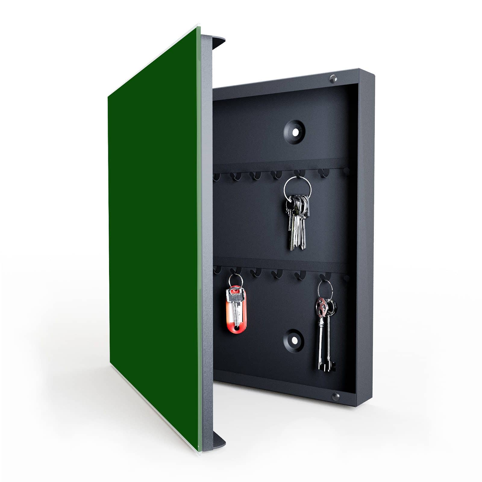 Passgenauer großer Schlüsselkasten mit Motiv Dunkelgrüner Hintergrund I in geöffneter Innenansicht