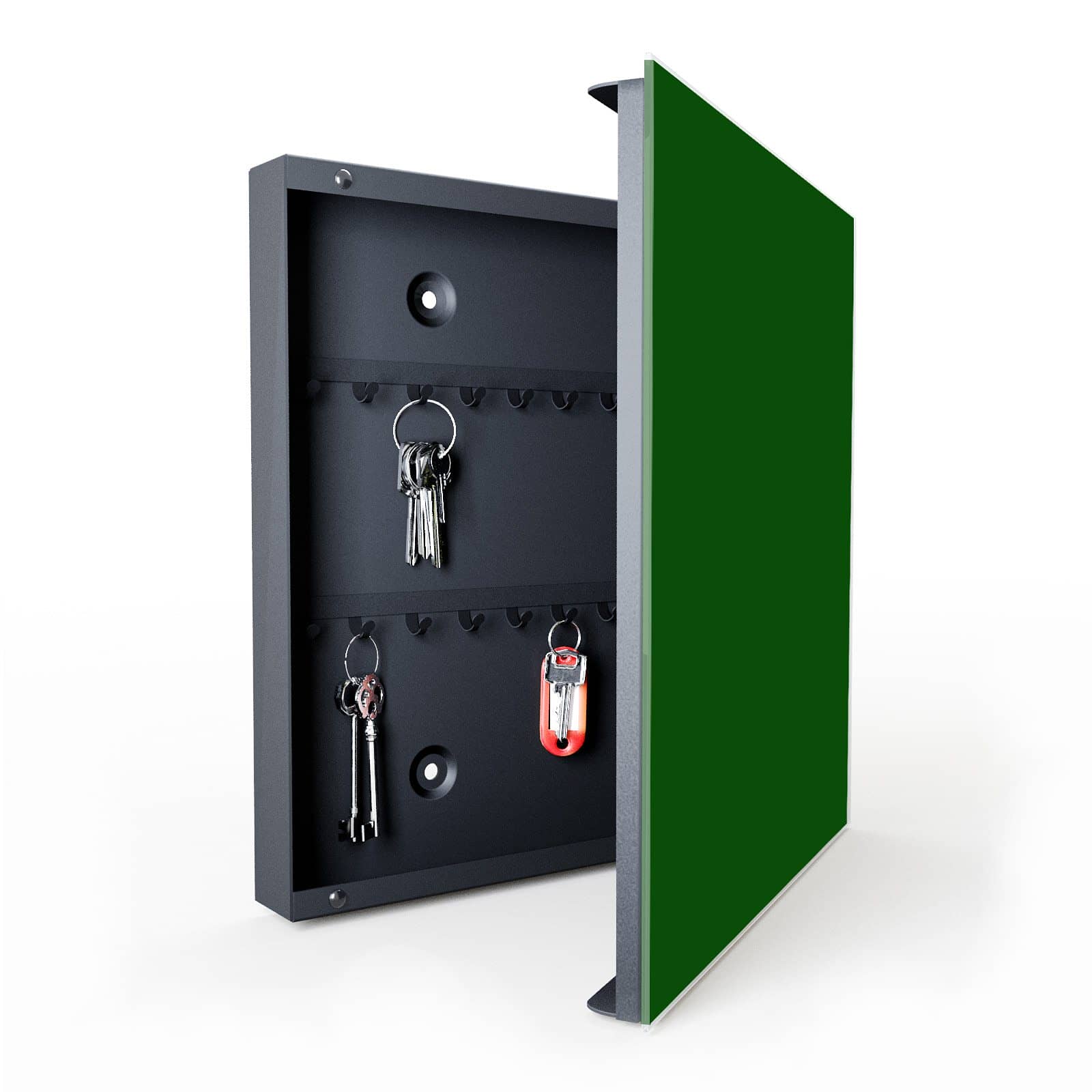 UV-beständiger Schlüsselkasten mit Motiv Dunkelgrüner Hintergrund I in geöffneter Innenansicht