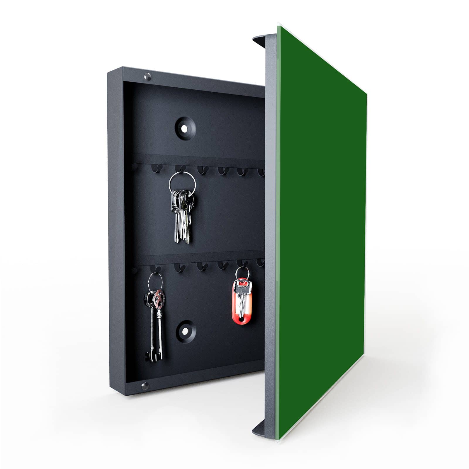 Pflegeleichter Schlüsselkasten mit Motiv Dunkelgrüner Hintergrund II in geöffneter Innenansicht