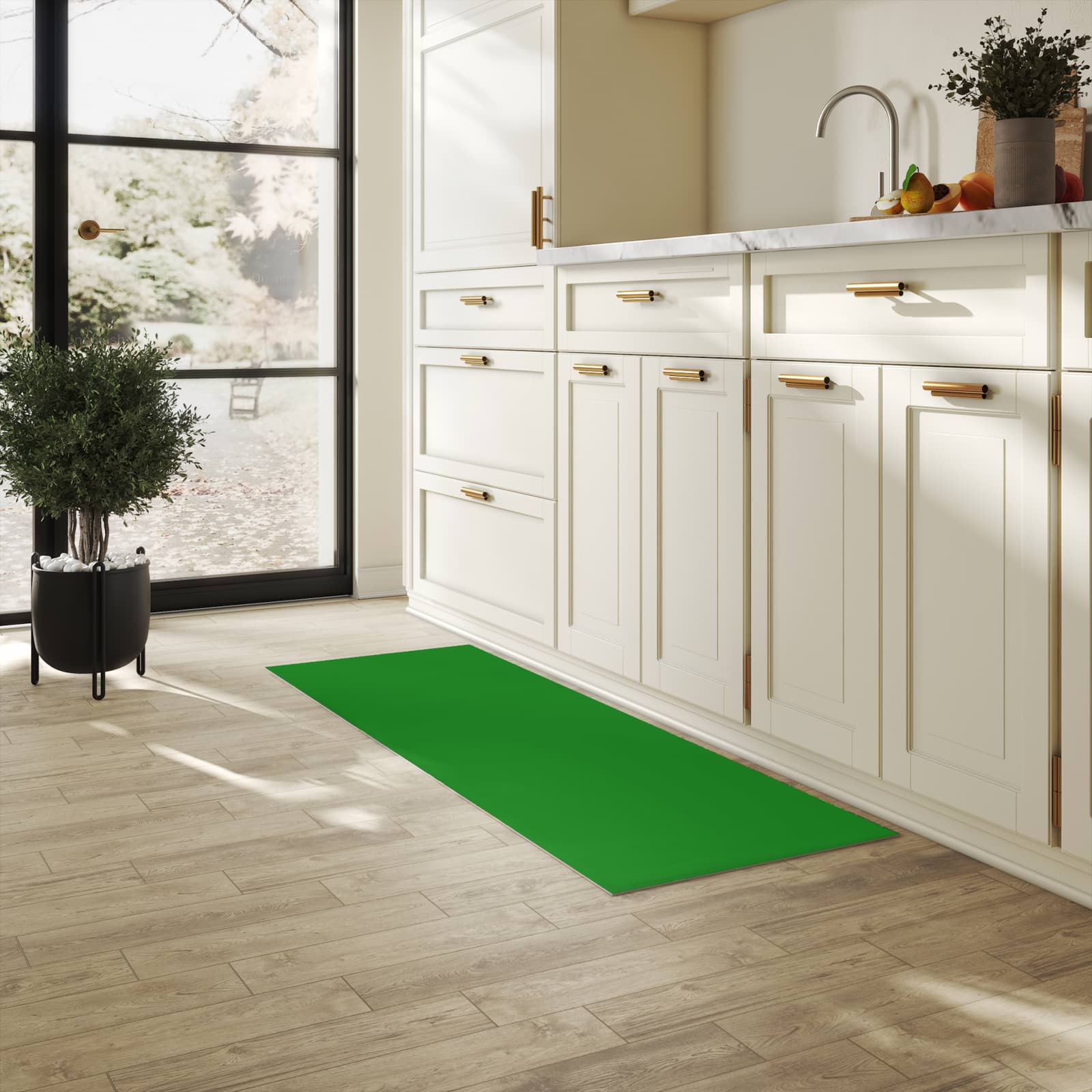 Küchenläufer mit Grüner Hintergrund I-Motiv in der Küche, angenehme Haptik