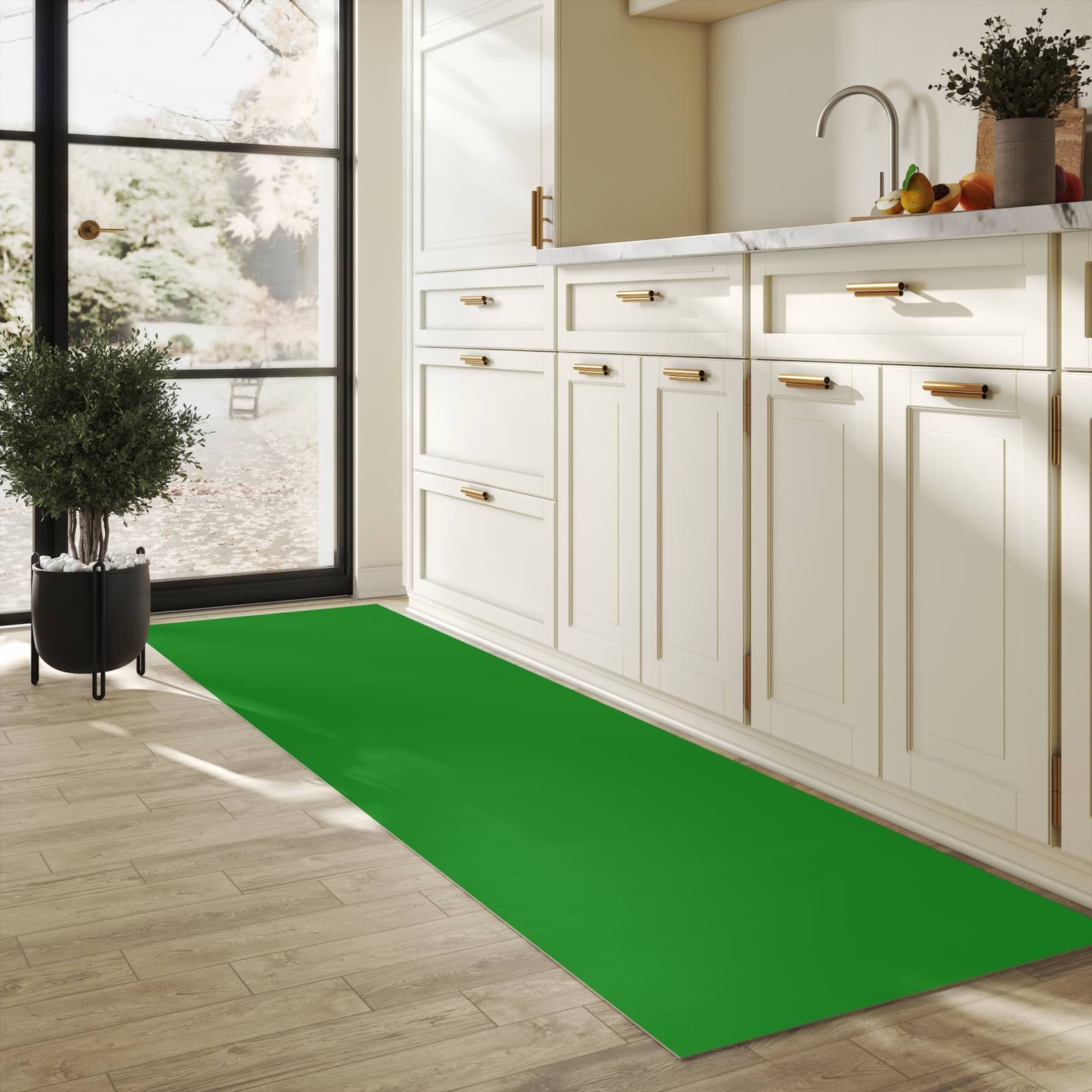 Rutschfester Küchenläufer mit Grüner Hintergrund-Motiv in der Küche, wasserabweisend
