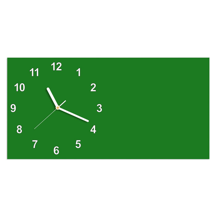 Wanduhr Grüner Hintergrund I aus Glas – Querformat 60 × 30 cm mit Ziffernblatt Modern