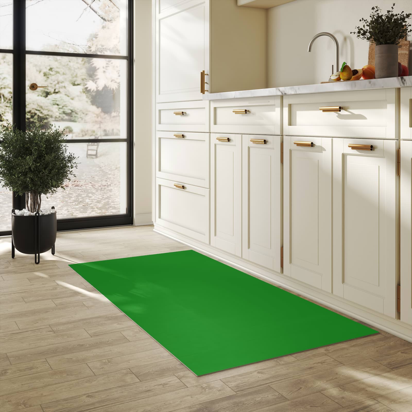 Waschbarer Küchenläufer mit Grüner Hintergrund-Motiv in der Küche, Trittkomfort