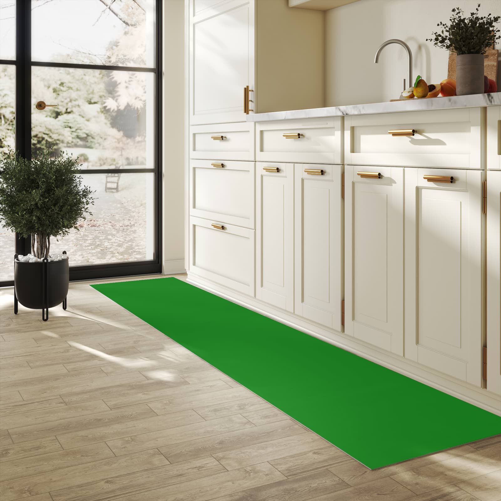 Rutschfester Küchenläufer mit Grüner Hintergrund I-Motiv in der Küche für sicheres Aufbewahren