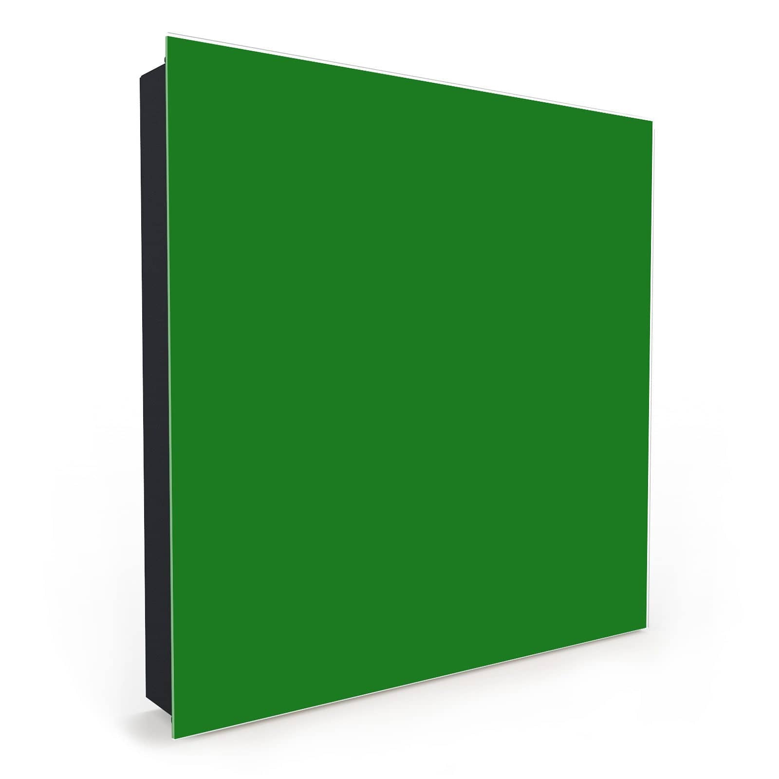 Kratzfester Schlüsselkasten mit Motiv Grüner Hintergrund I in Seitenansicht mit Glasfront #türöffnung_Links