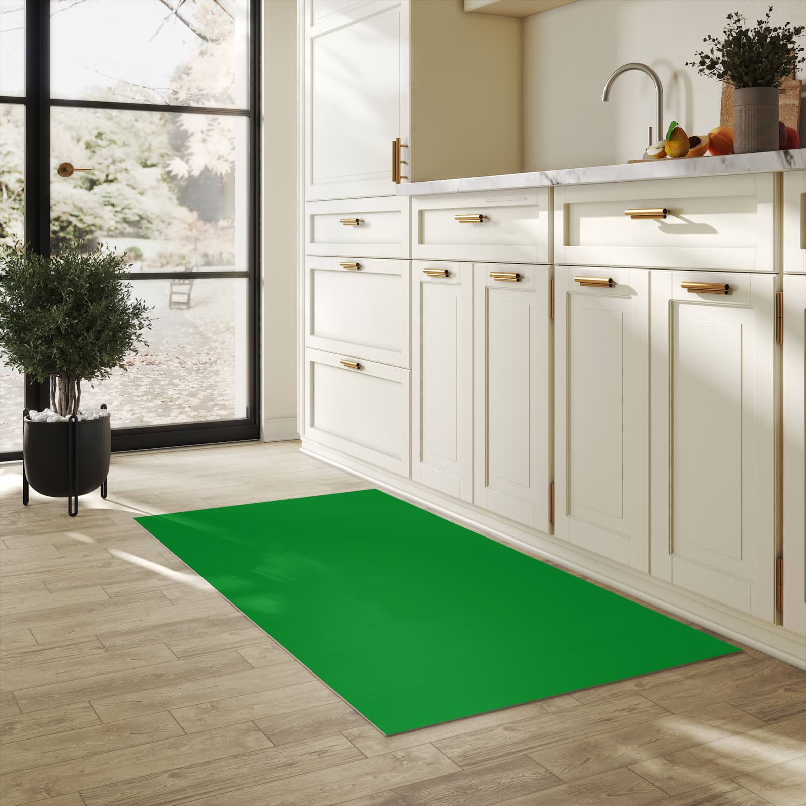 Rutschfester Küchenläufer mit Grüner Hintergrund II-Motiv in der Küche