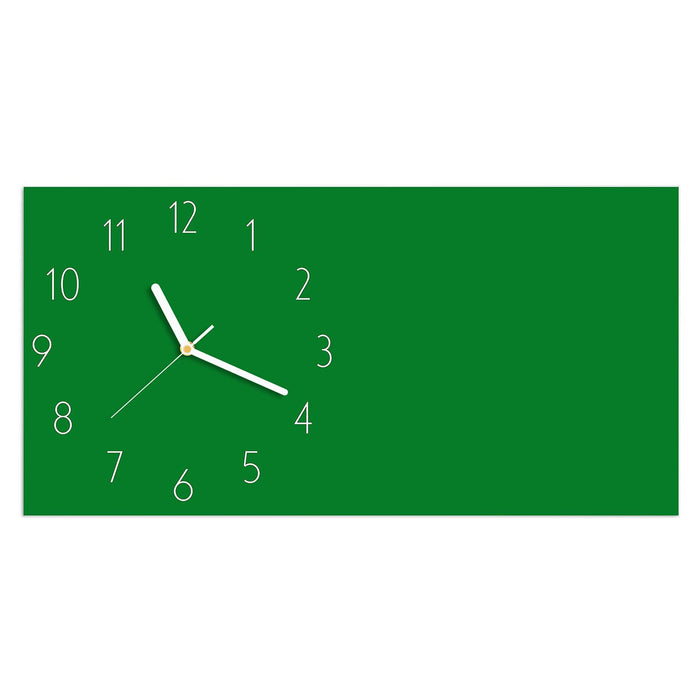 Wanduhr Grüner Hintergrund II aus Glas – Querformat 60 × 30 cm mit Ziffernblatt Elegant