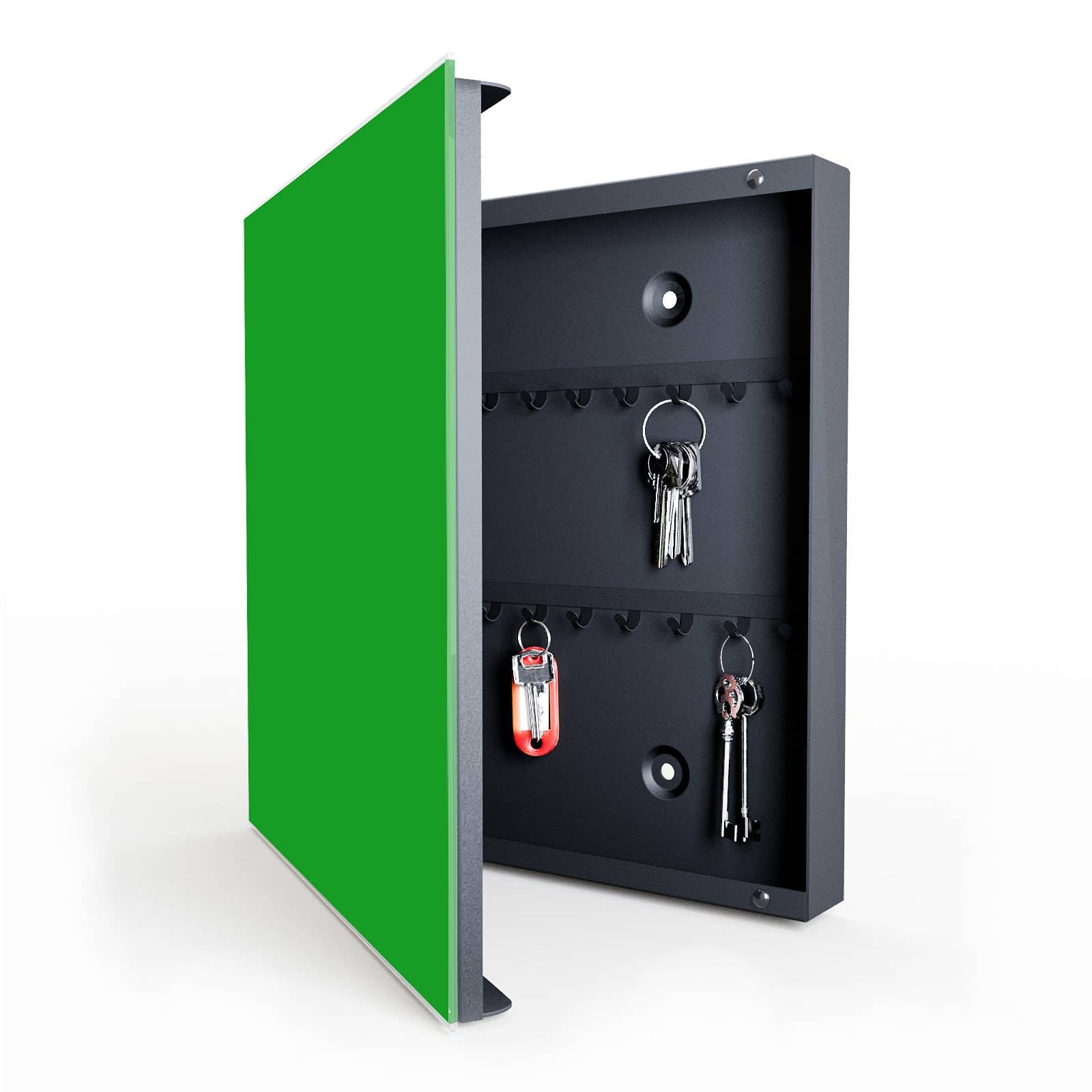 Leichter Schlüsselkasten mit Motiv Grasgrüner Hintergrund in geöffneter Innenansicht