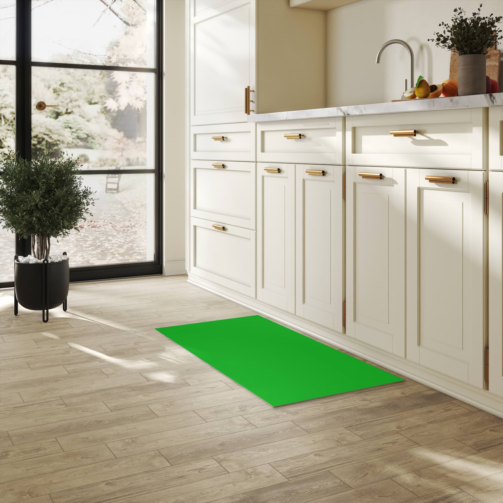 Rutschfester Küchenläufer mit grasgrünem Hintergrund-Motiv in der Küche, einfache Reinigung