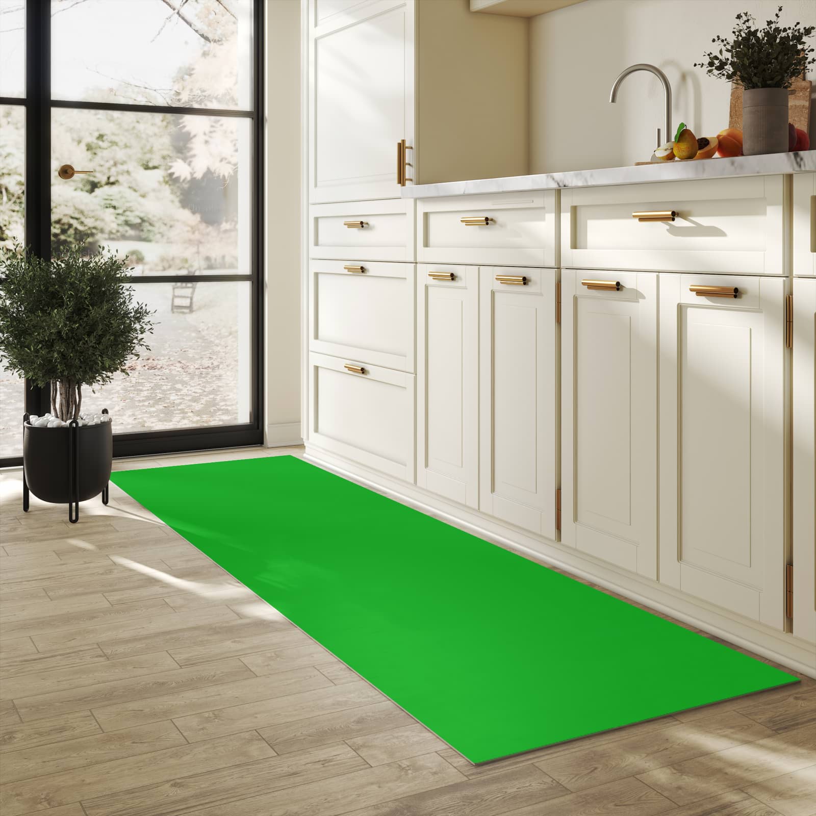 Rutschfester Küchenläufer mit grasgrünem Hintergrund in der Küche für mehr Komfort