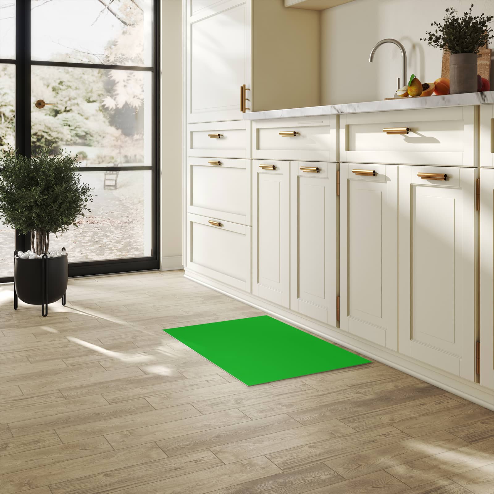 Rutschfester Küchenläufer mit grasgrünem Hintergrund in der Küche, strapazierfähig