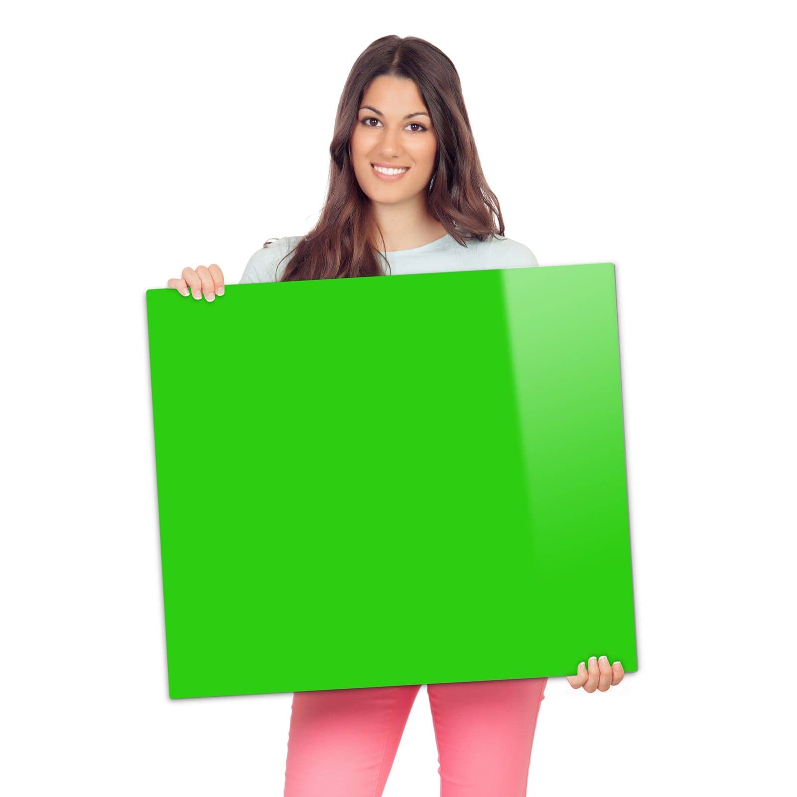 Herdabdeckplatten für Ceranfeld mit Neongrüner Hintergrund-Motiv wird zur Größendarstellung gehalten