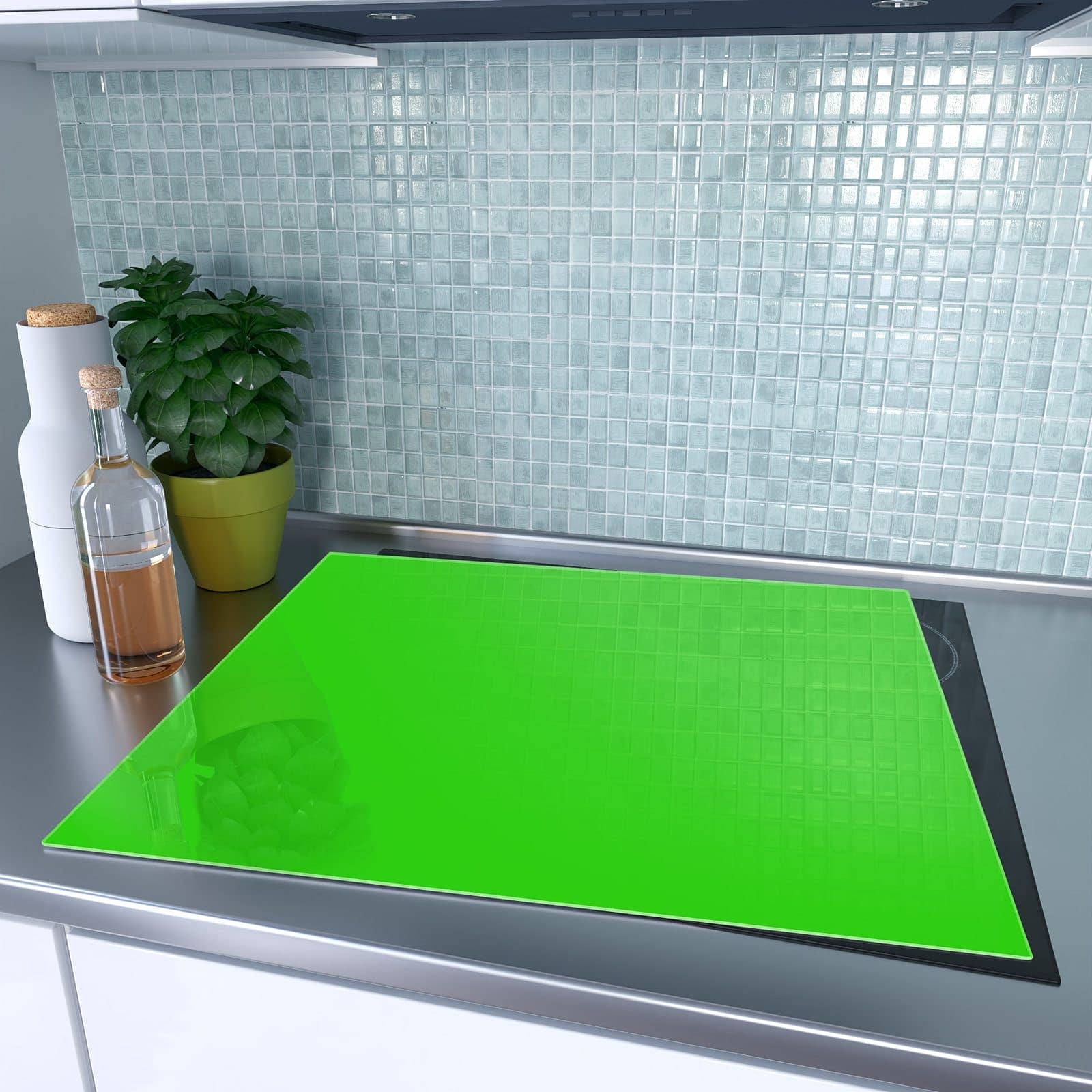 1-teilige Herdabdeckung mit Neongrüner Hintergrund-Motiv auf dem Ceranfeld