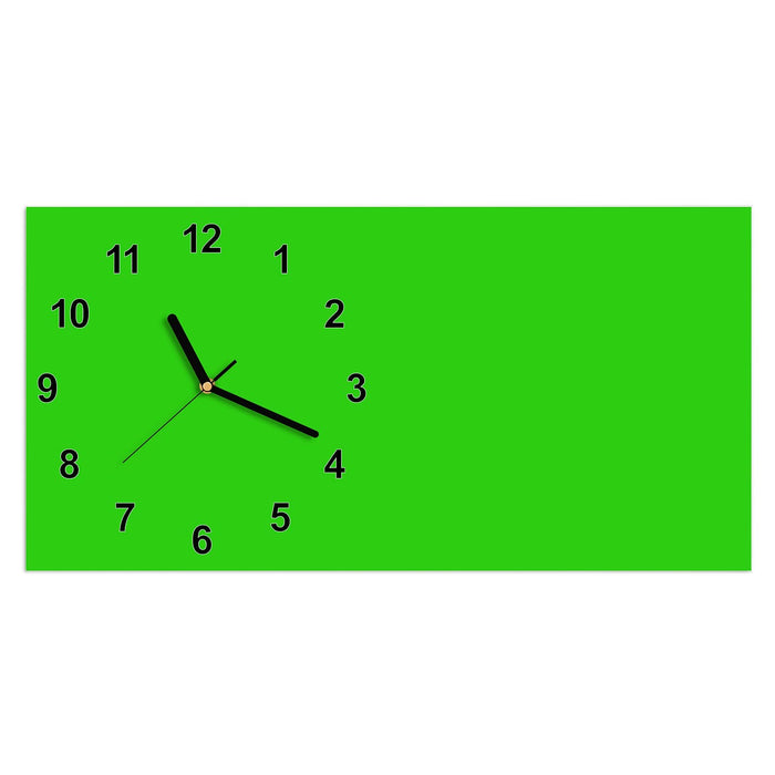 Wanduhr Neongrüner Hintergrund aus Glas – Querformat 60 × 30 cm mit Ziffernblatt Modern