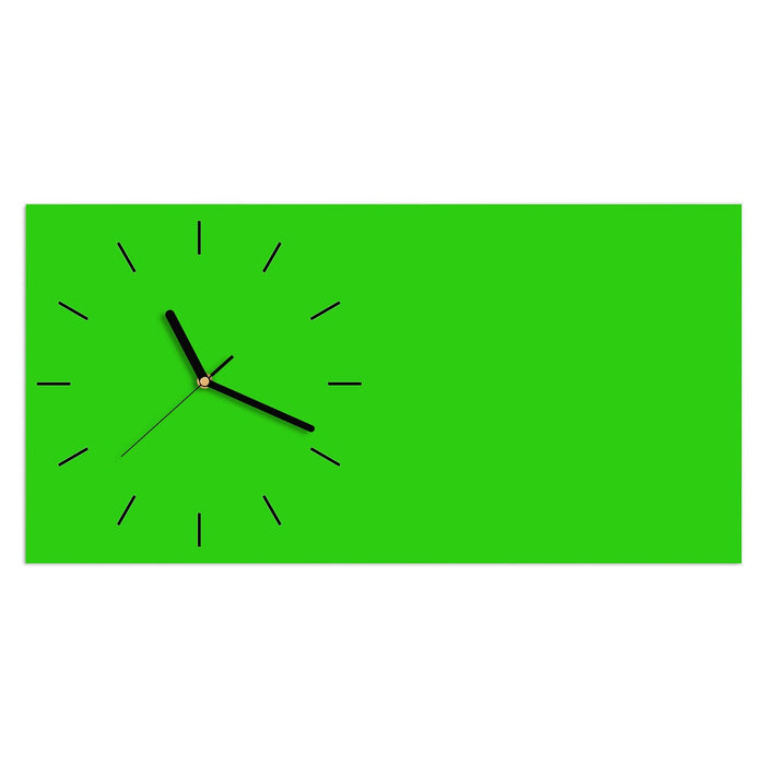 Wanduhr Neongrüner Hintergrund aus Glas – Querformat 60 × 30 cm mit Ziffernblatt Linie