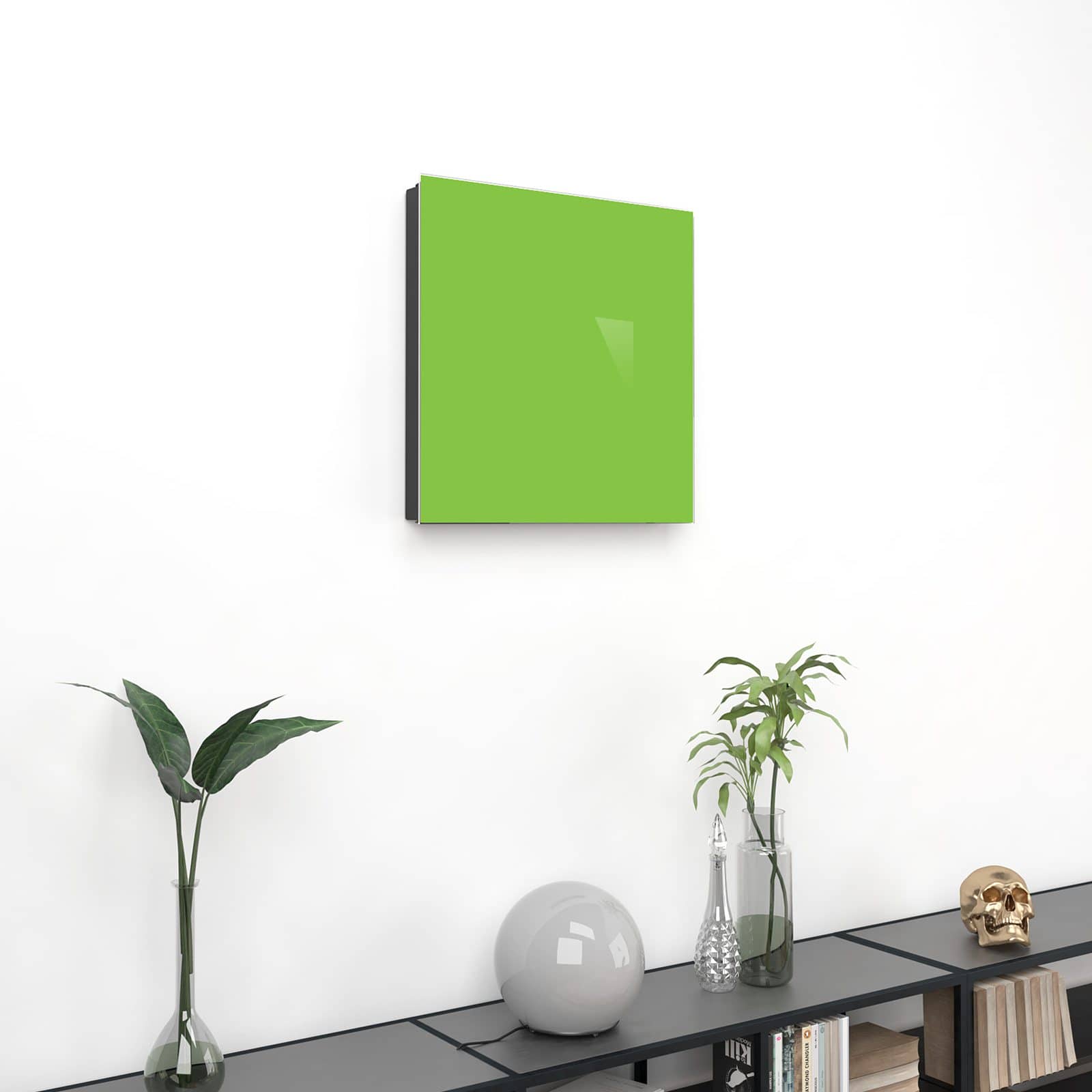 Pflegeleichte Schlüsselaufbewahrung mit Motiv Hellgrüner Hintergrund an Wand im Wohnzimmer