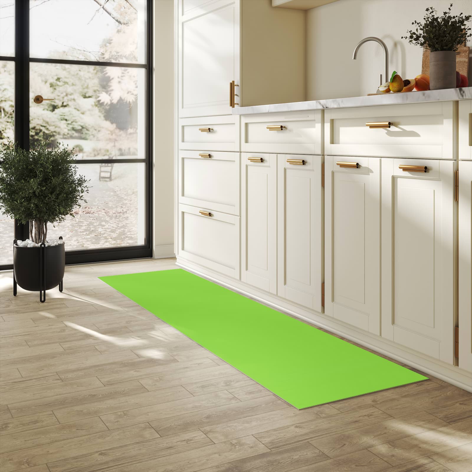 Waschbarer Küchenläufer mit hellgrünem Hintergrund-Design in der Küche, schützt Boden