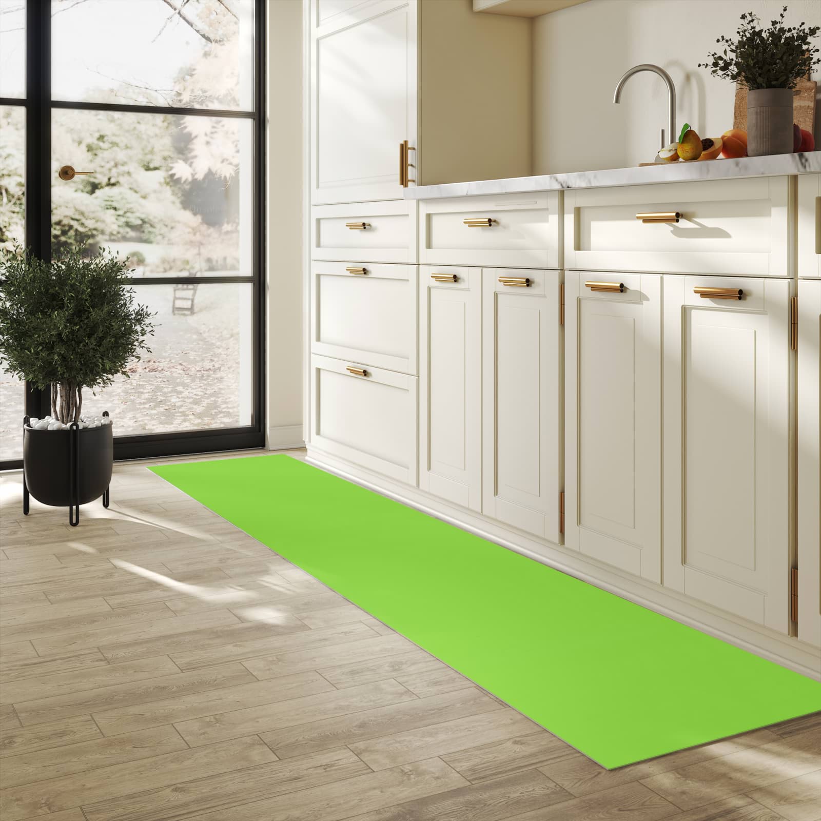 Abwaschbarer Küchenläufer mit hellgrünem Hintergrund-Motiv in der Küche, hygienisch