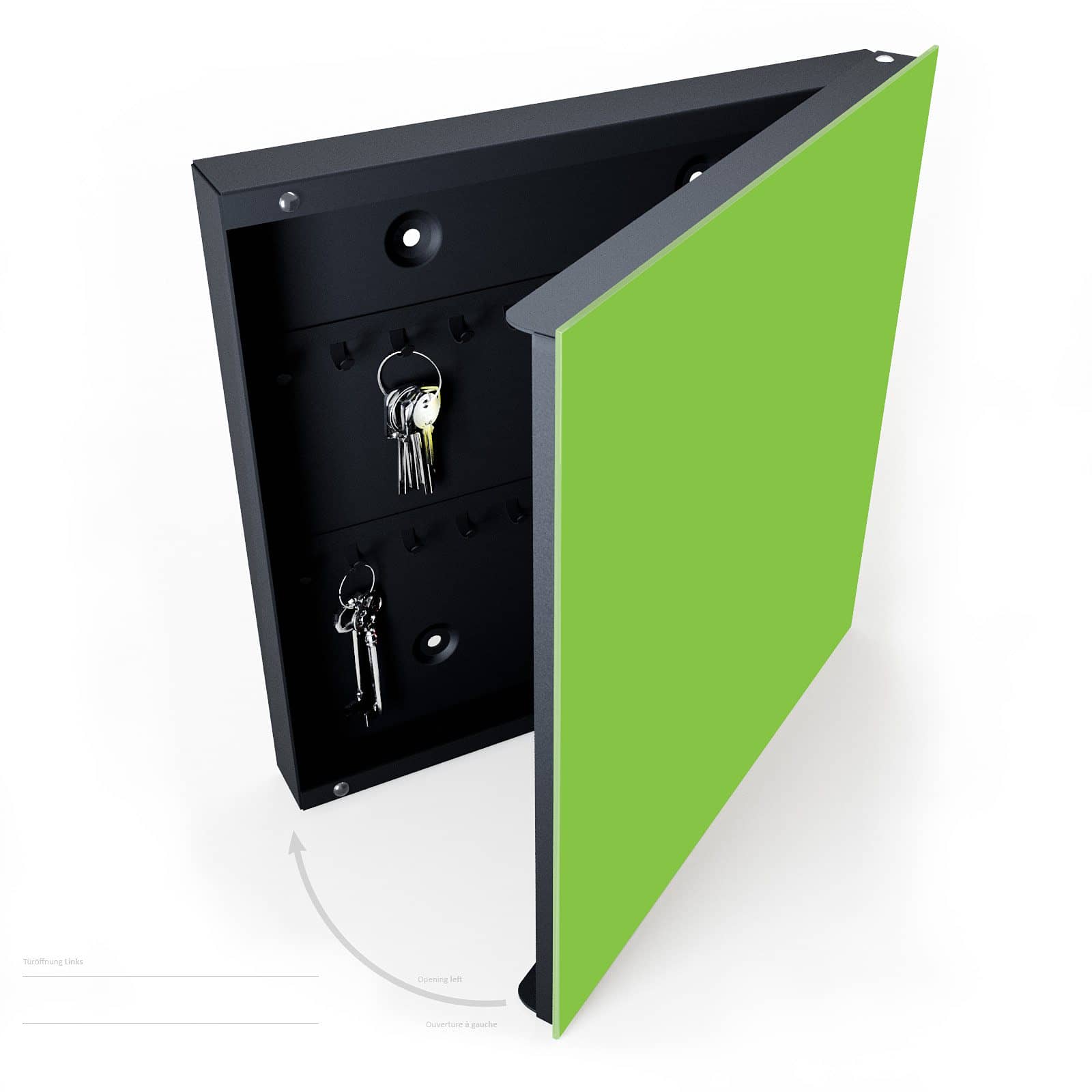 Stabiler schlüsselkasten groß mit Motiv Hellgrüner Hintergrund halboffen mit Schlüsseln