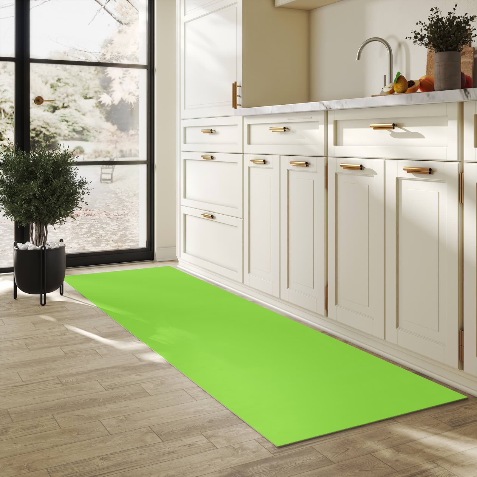 Abriebfester Küchenläufer mit hellgrünem Hintergrund-Motiv in der Küche