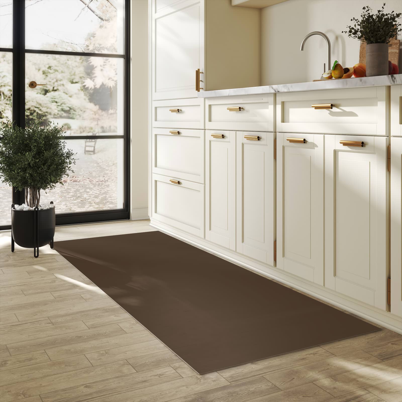 Läufer für die Küche mit dunkelbraunem Hintergrund in der Küche, einfache Reinigung