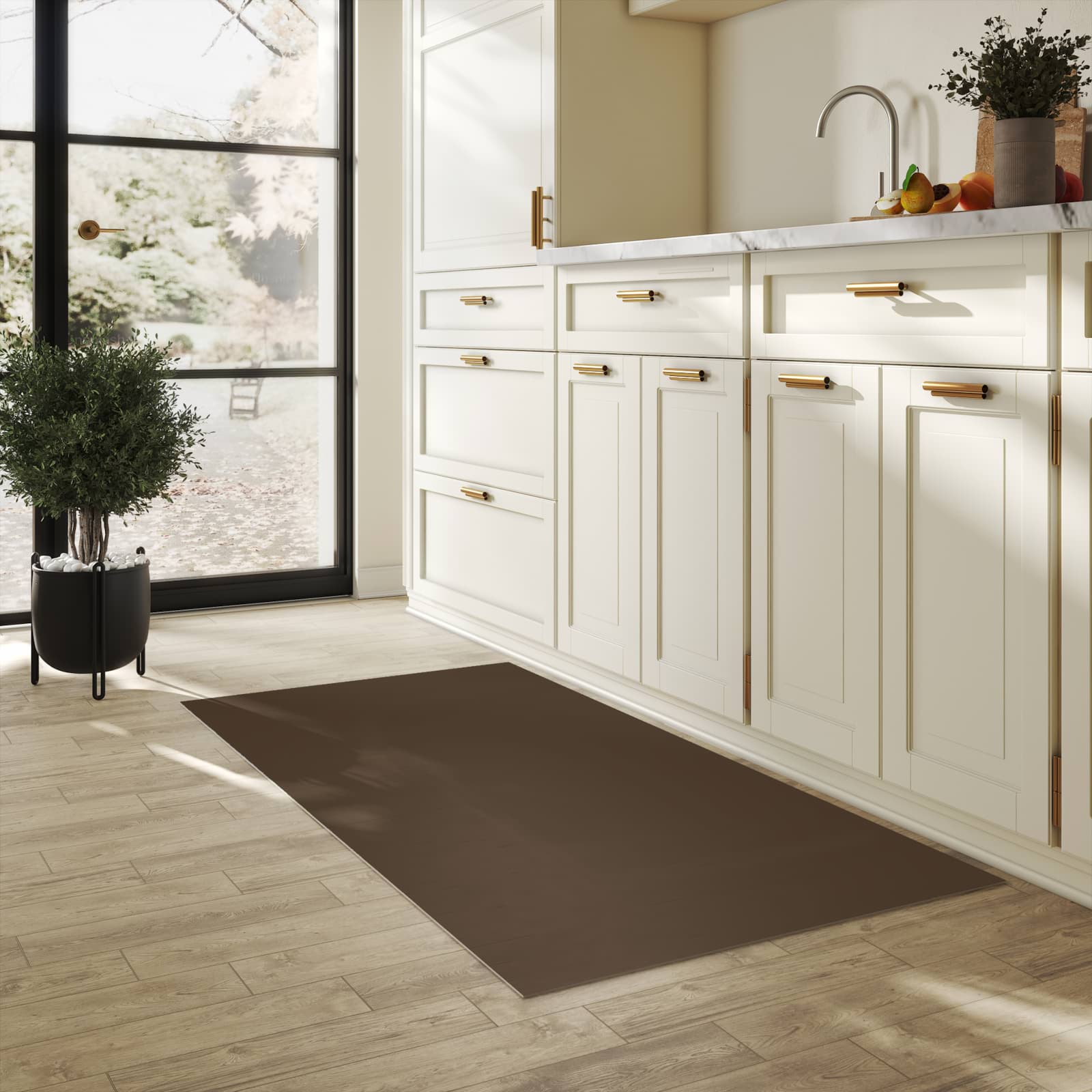 Küchenläufer mit dunkelbraunem Hintergrund in der Küche für optimalen Trittkomfort