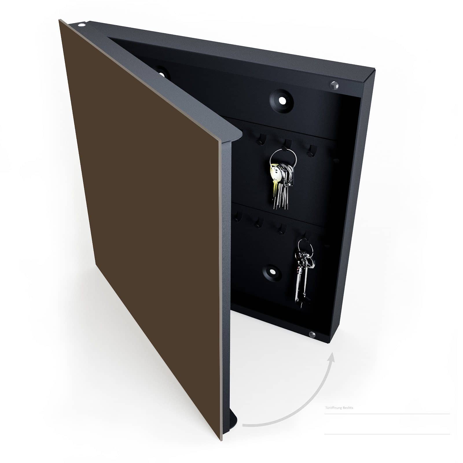 Belastbarer Schlüsselkasten mit Motiv Dunkelbrauner Hintergrund halboffen mit Schlüsseln