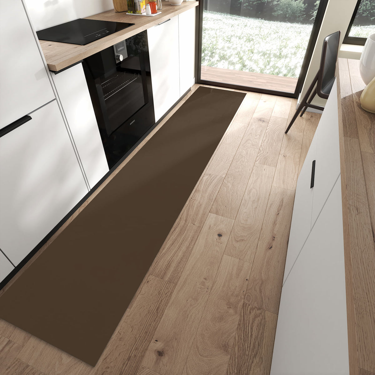 13 Größen – von 60 × 90 bis 80 × 300 cm – Küchenläufer - Mokkabrauner Hintergrund