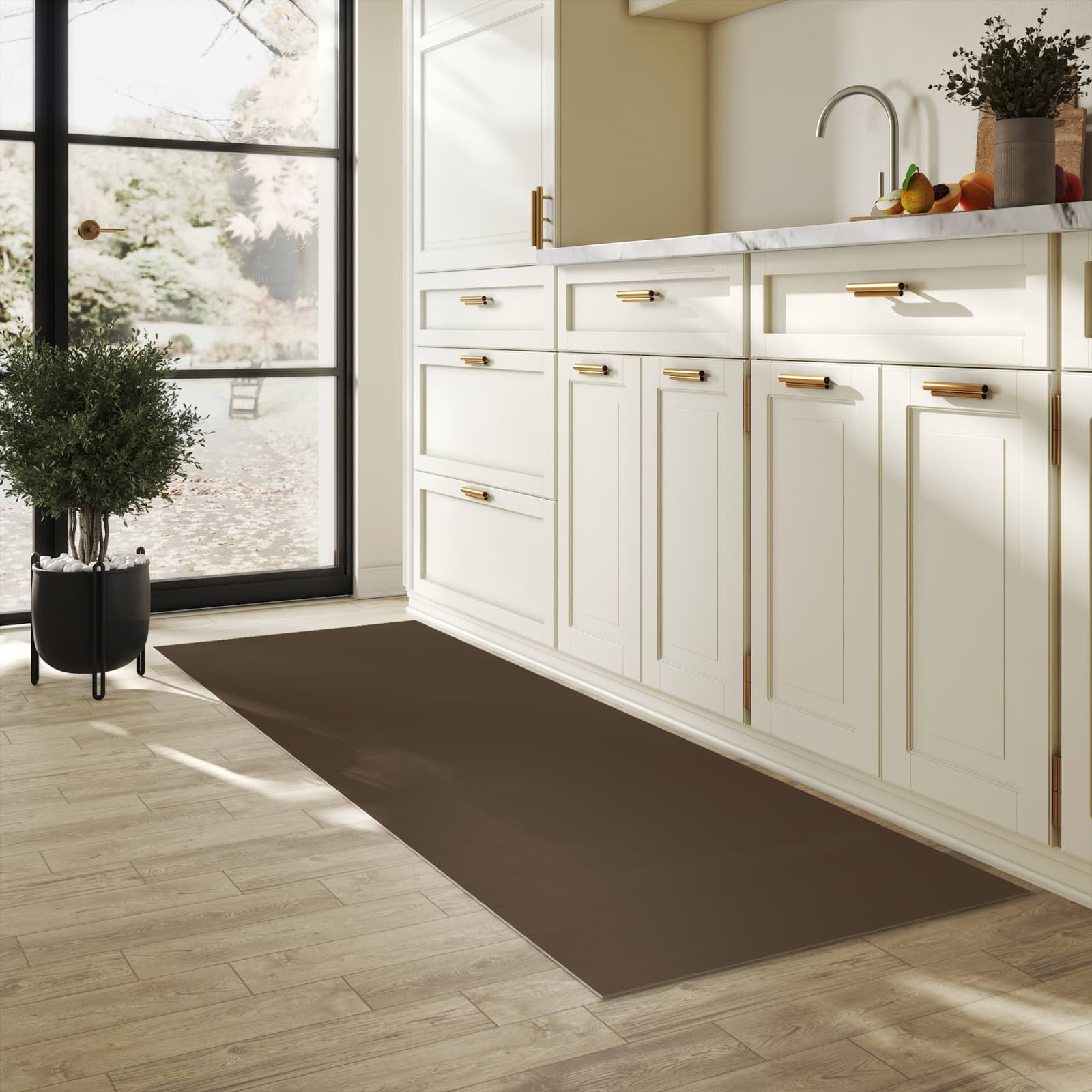 Geruchsneutraler Teppich für die Küche mit dunkelbraunem Hintergrund-Motiv in der Küche