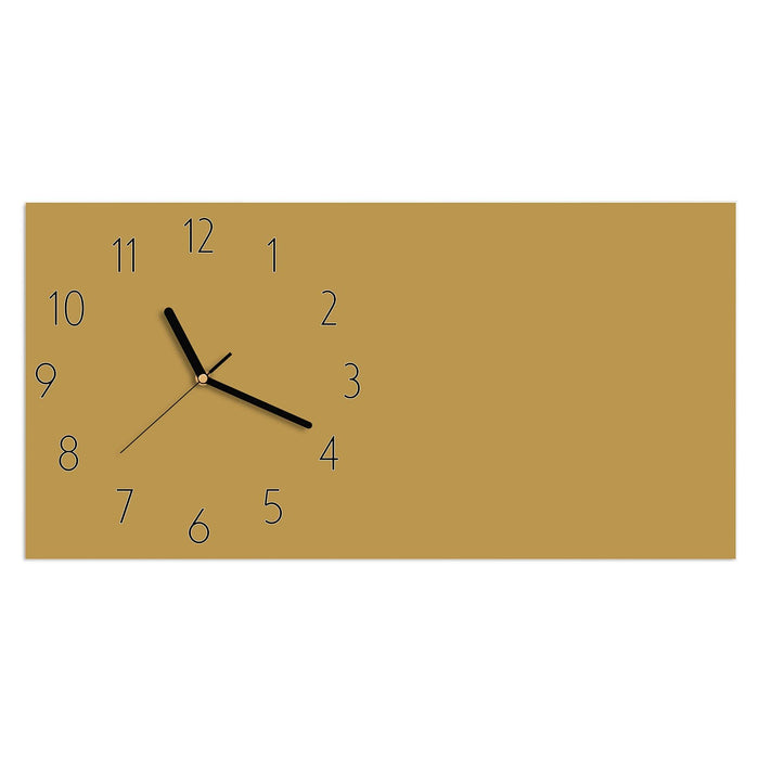 Wanduhr Khakibrauner Hintergrund aus Glas – Querformat 60 × 30 cm mit Ziffernblatt Elegant