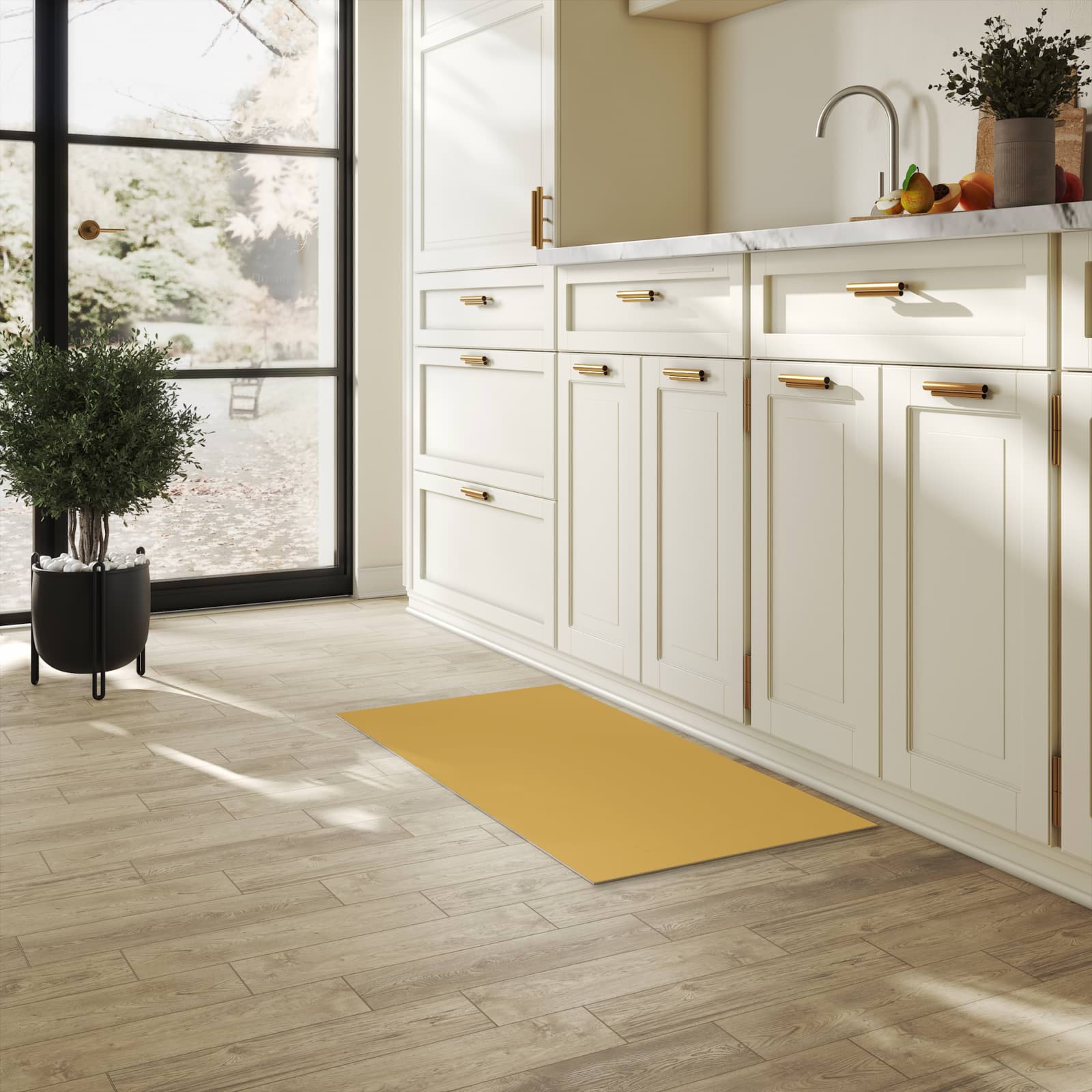 Küchenläufer mit khakibraunem Hintergrund in der Küche, einfache Reinigung