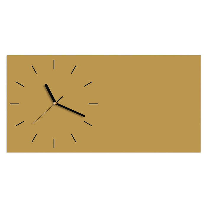Wanduhr Khakibrauner Hintergrund aus Glas – Querformat 60 × 30 cm mit Ziffernblatt Linie
