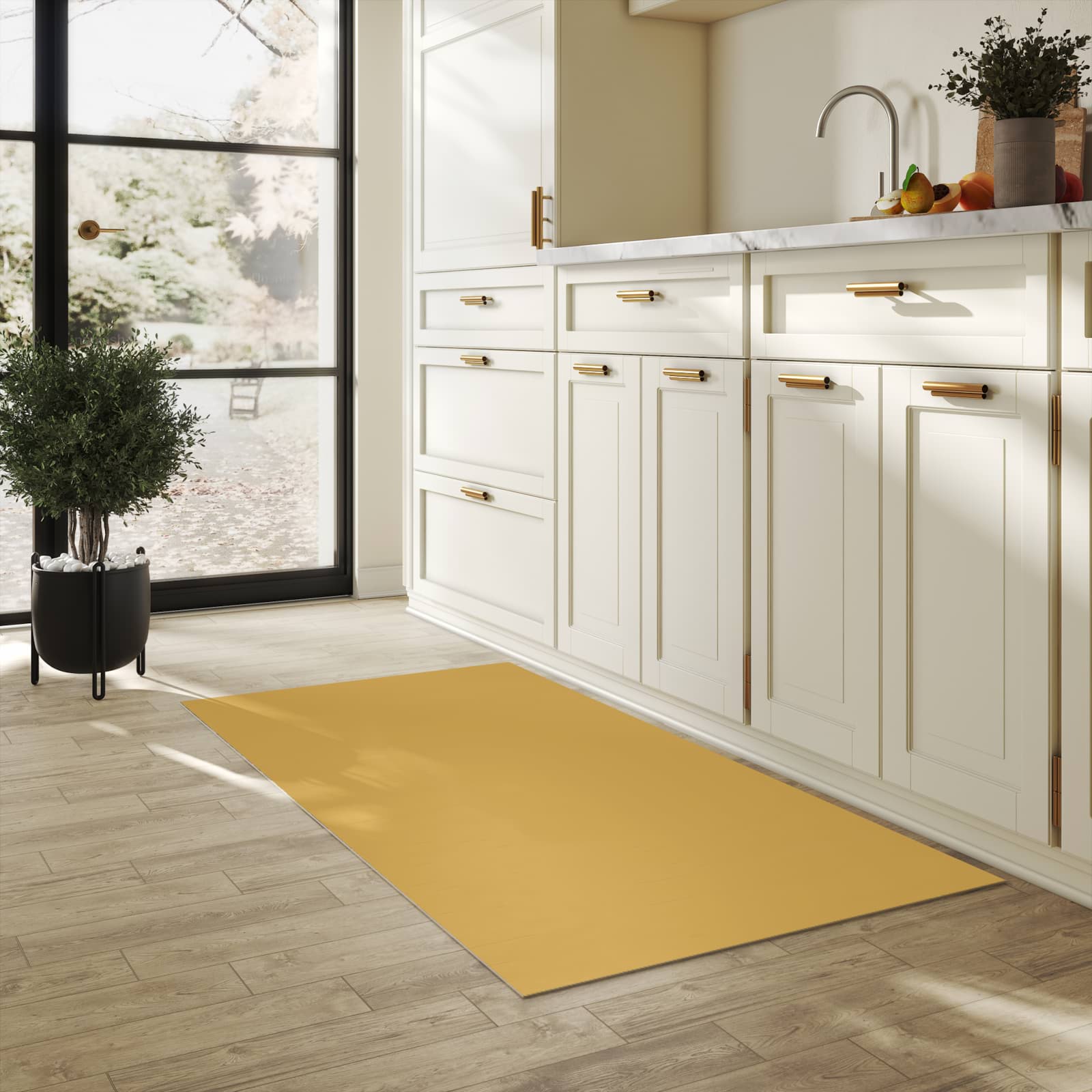 Feuchtigkeitsresistenter waschbarer Läufer mit khakibraunem Hintergrund-Motiv in der Küche