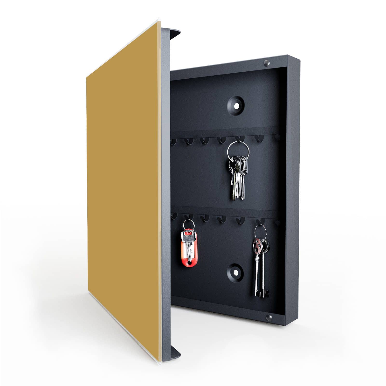 Pflegeleichte Schlüsselaufbewahrung wand mit Motiv Khakibrauner Hintergrund in geöffneter Innenansicht