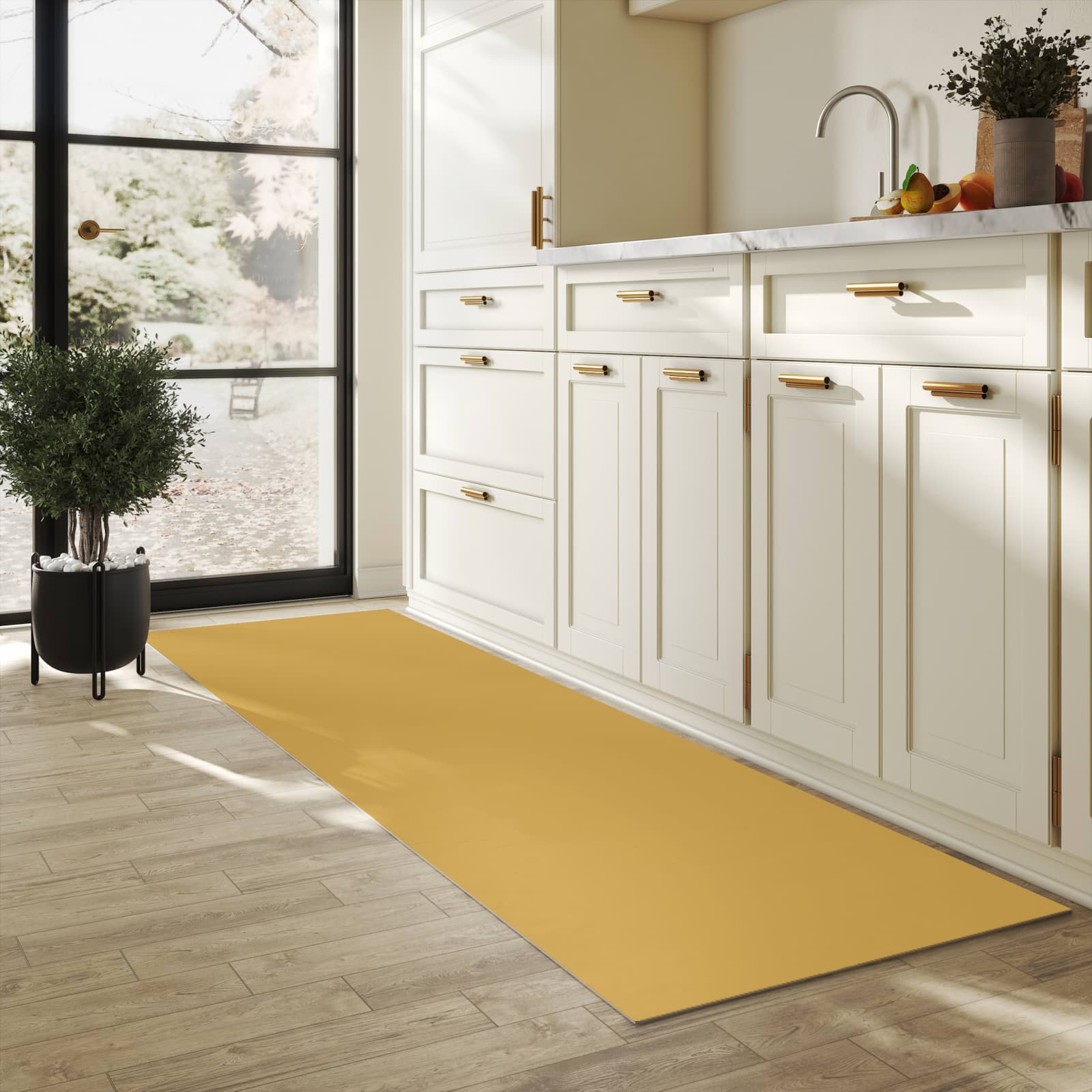 Teppich Läufer für die Küche mit khakibraunem Hintergrund-Motiv in der Küche, mehr Komfort