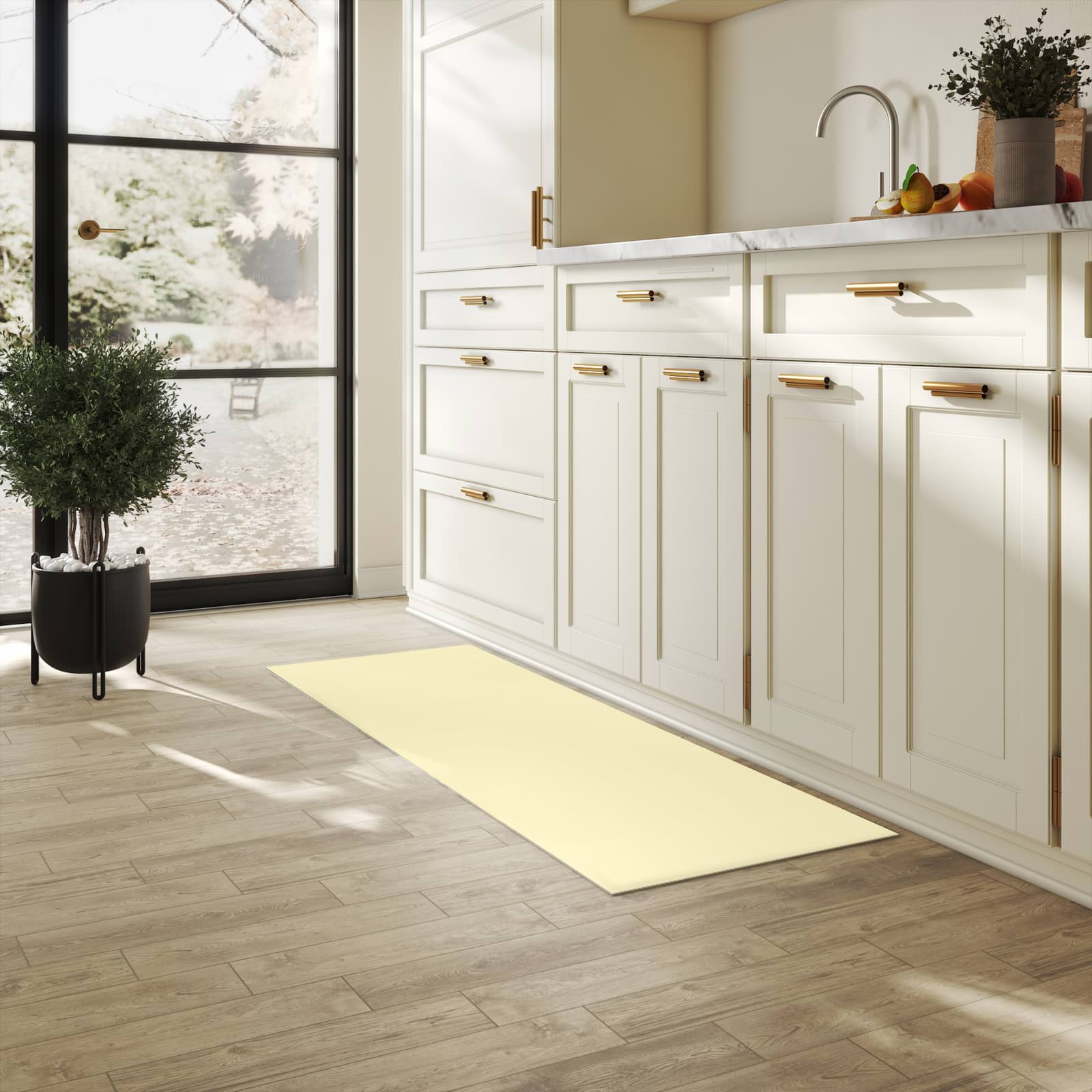 Langlebiger waschbarer Teppich mit beigem Hintergrund-Motiv in der Küche