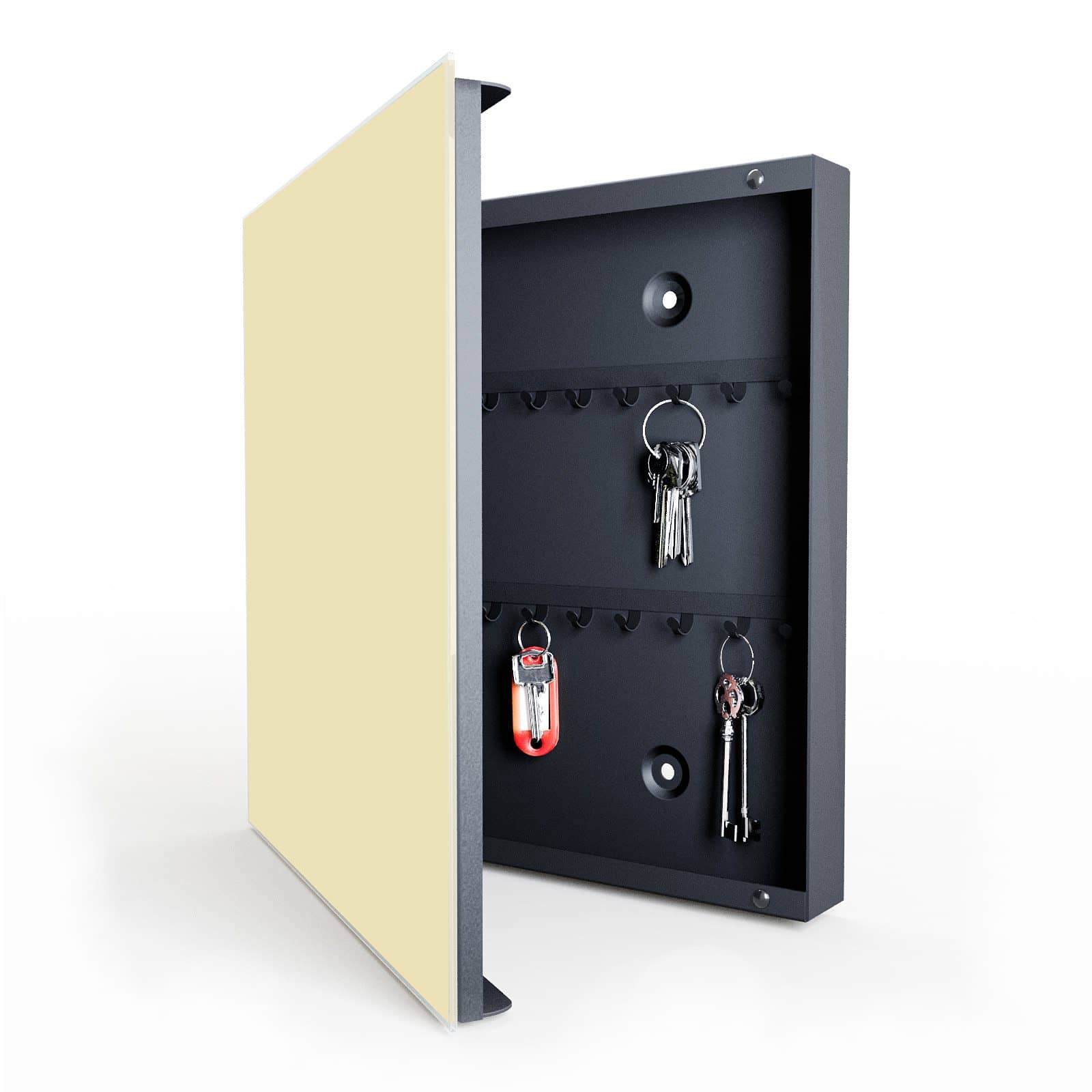 Rostfreie Schlüsselaufbewahrung mit Motiv Beiger Hintergrund in geöffneter Innenansicht