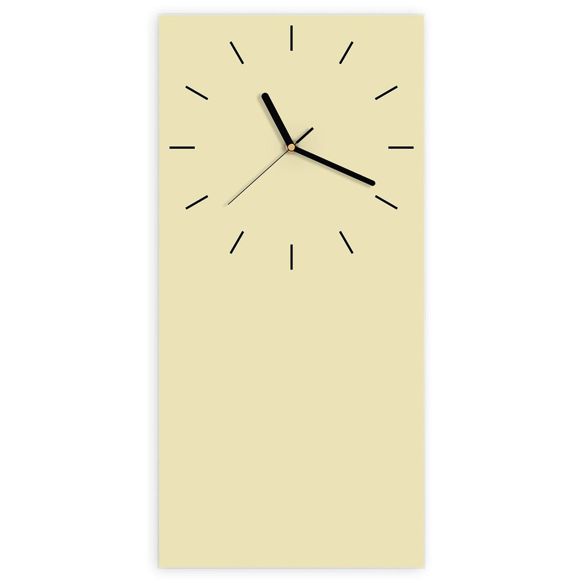 Wanduhr aus Glas, Ziffernblatt Linie: Vollflächiges, leicht grünstichiges Sandbeige ohne Muster