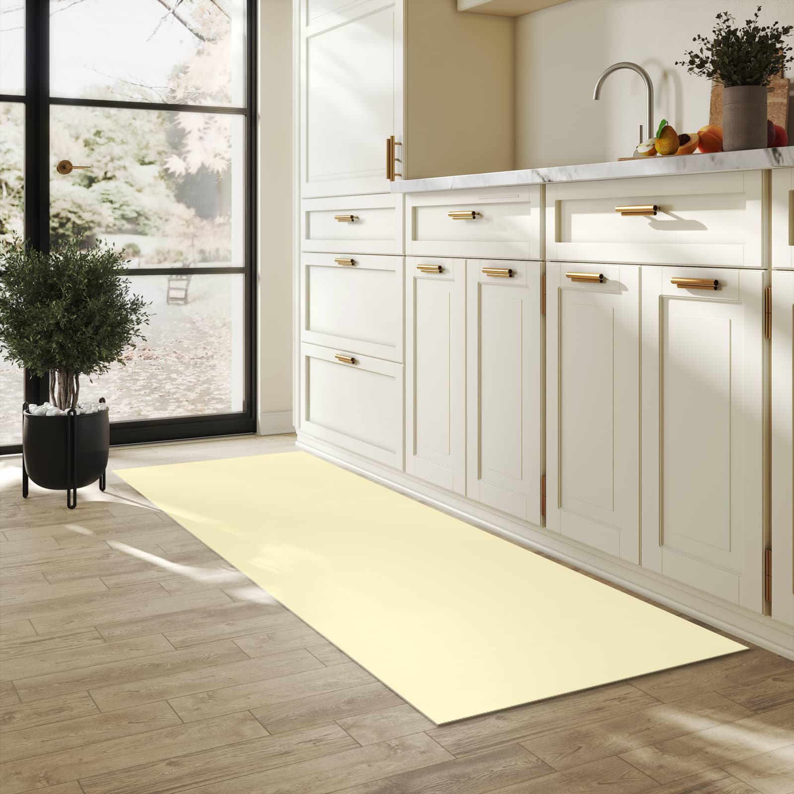 Farbbeständiger Küchenläufer mit beigem Hintergrund-Motiv in der Küche für lange Flure