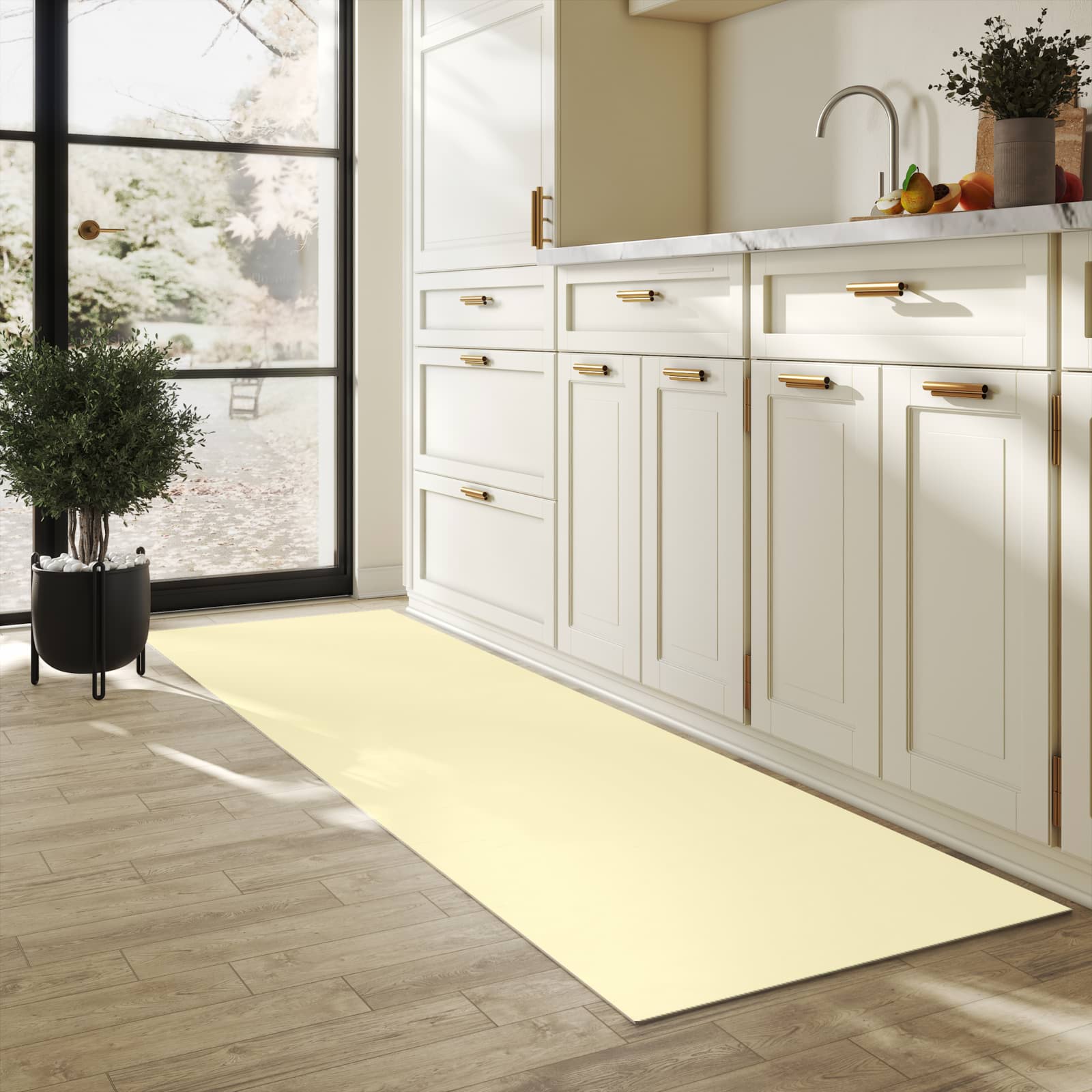 Küchenläufer mit beigem Hintergrund-Motiv in der Küche, schützt Boden