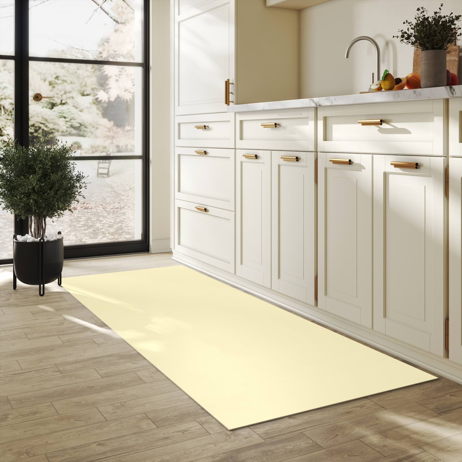 Rutschfester Küchenläufer mit beigem Hintergrund-Design in der Küche, dünn