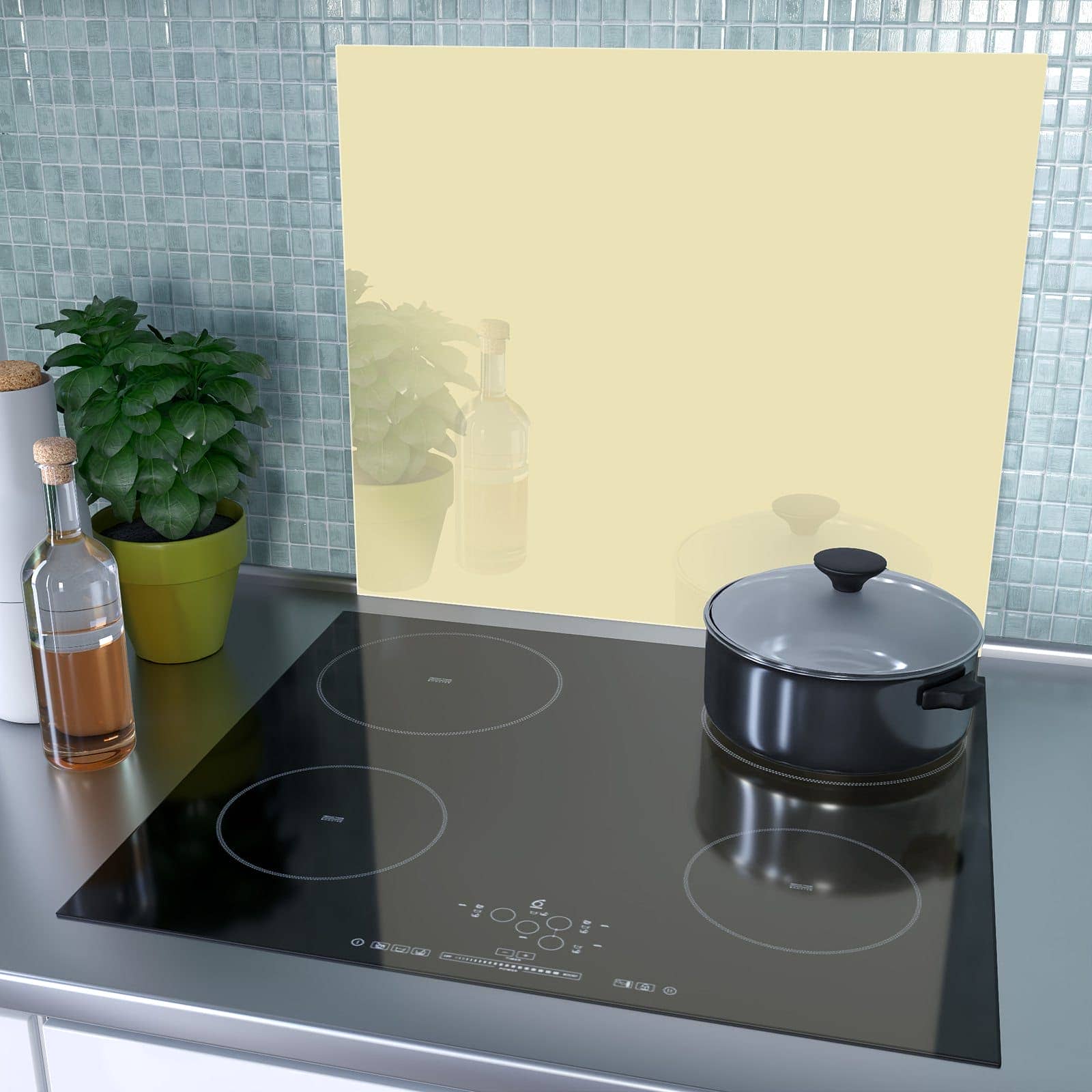 1-teilige Ceranfeldabdeckung mit Beiger Hintergrund-Motiv als Spritzschutz hinter dem Kochfeld