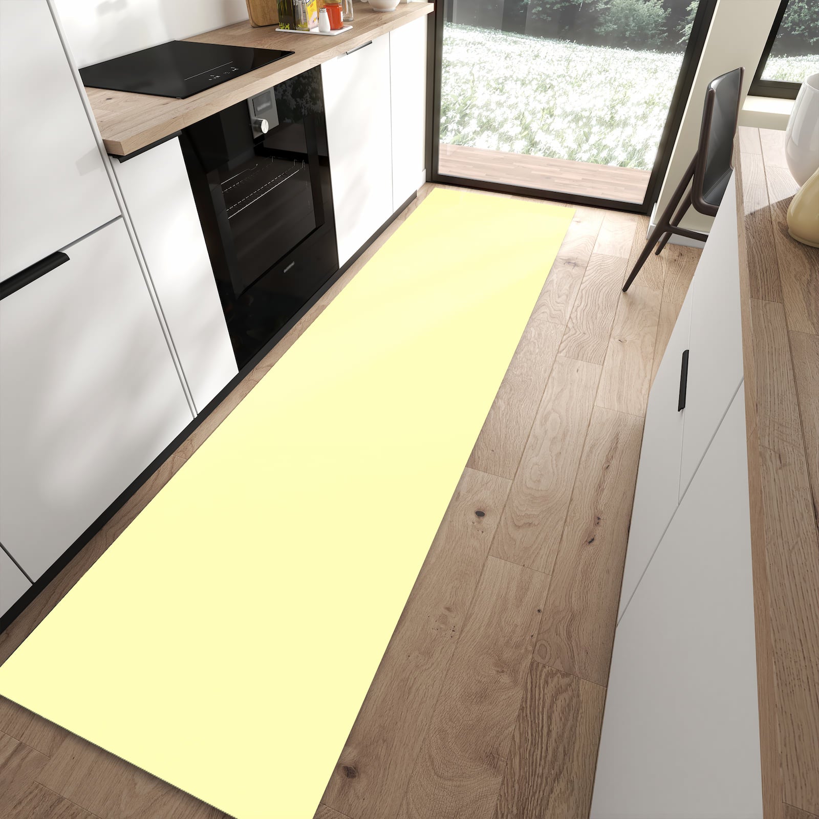 Wasserabweisender Teppich für Küche mit cremefarbenem Hintergrund-Motiv in moderner Küche