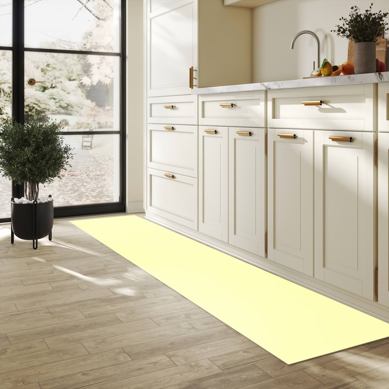 Rutschfester Läufer mit cremefarbenem Hintergrund-Motiv in der Küche, hygienisch