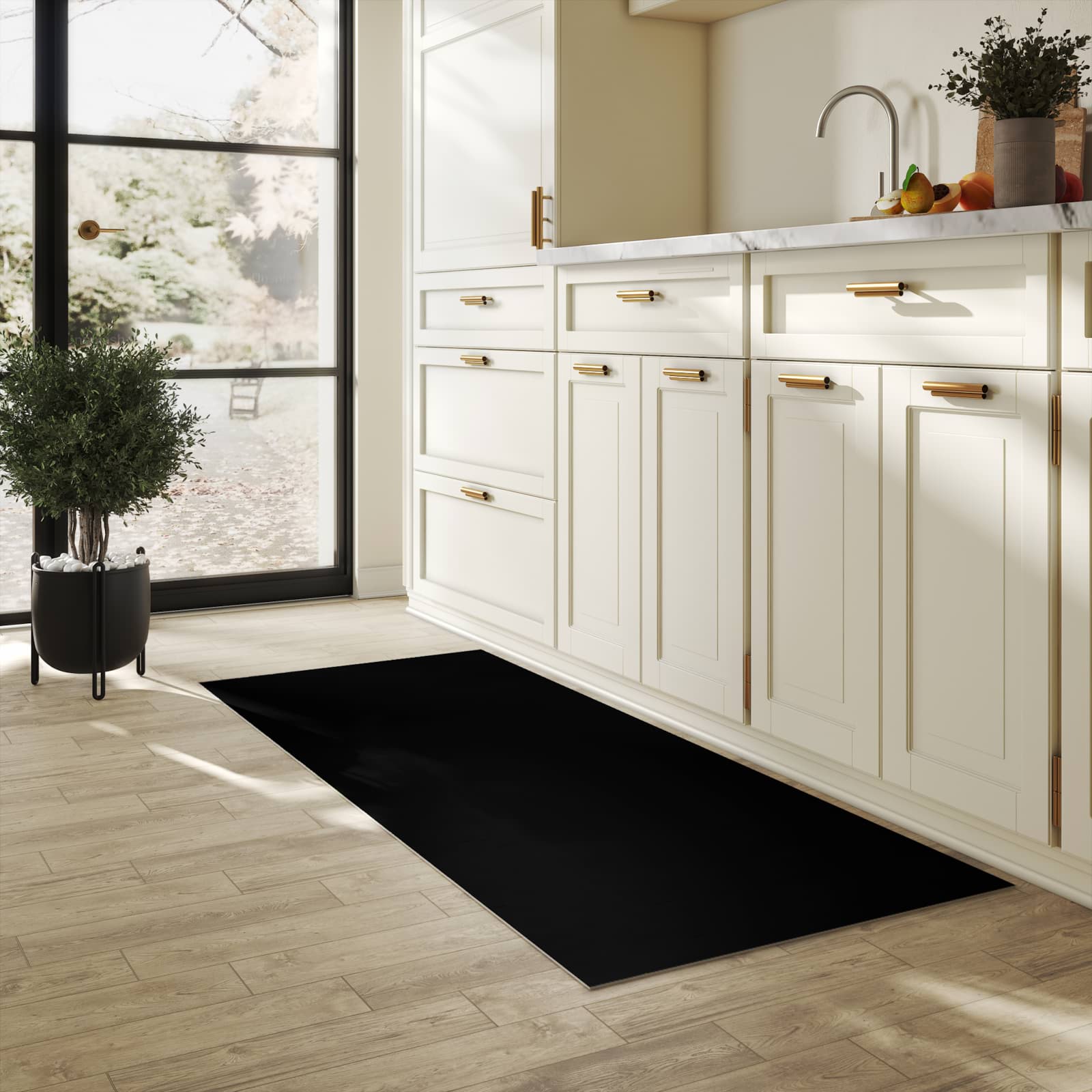 Rutschfester Küchenteppich mit schwarzem Hintergrund-Motiv in der Küche, fleckenresistent