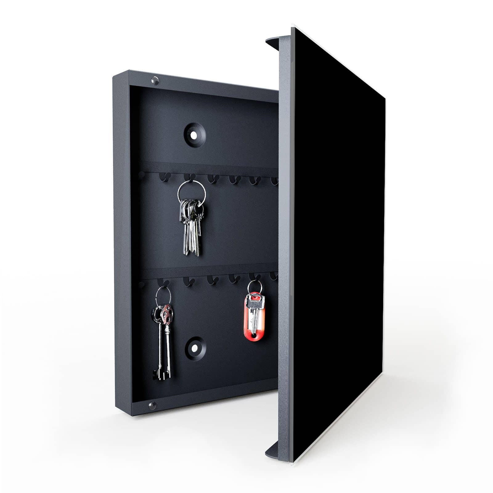 Pflegeleichte Schlüsselbox mit Motiv Schwarzer Hintergrund in geöffneter Innenansicht